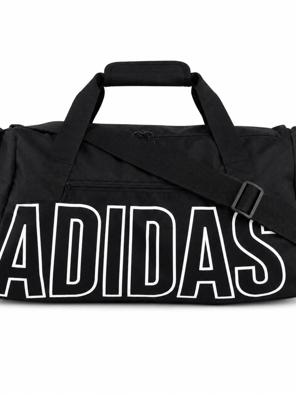 adidas Defender Black Duffel Gym Bag Large White Logo Adjustable Shoulder Strap